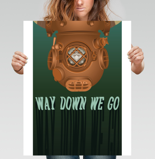 Фотография футболки Погружение вглубь моря с подводным шлемом Way down we go