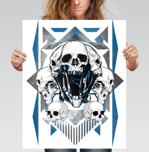 Фотография футболки Многоголовые черепа с геометрическими элементами многоголовые черепа