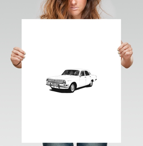 Фотография футболки Белый советский автомобиль ретро на сером фоне