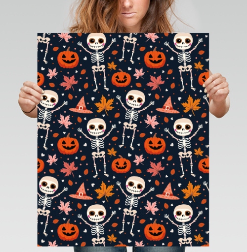 Фотография футболки Веселый танцующий скелет и тыква / Happy skeleton and pumpkin Halloween