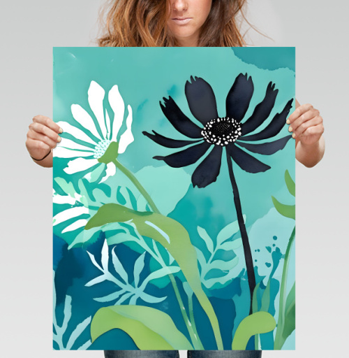 Фотография футболки Modern Teal Floral Composition / Абстрактная бирюзовая цветочная композиция