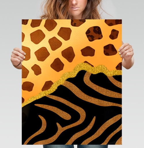 Фотография футболки Golden animal print / Золотой анималистичный паттерн зебры и жирафа