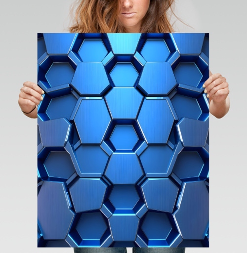Фотография футболки Futuristic Digital Abstract – Синий металлический шестигранник