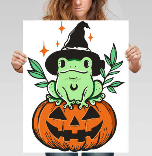 Фотография футболки Witch Frog Pumpkin / Ведьма Лягушка Магия Хэллоуина Октябрь