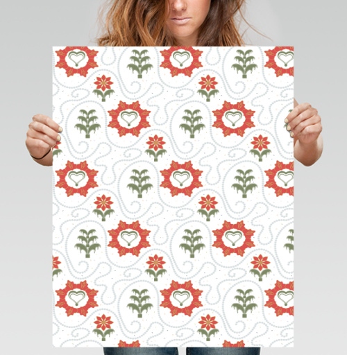 Фотография футболки Heart Flower Pattern – Сердечный цветочный орнамент на черном фоне