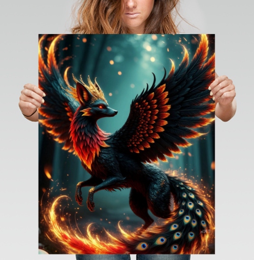 Фотография футболки Fire Fox Phoenix Hybrid – Огненная лиса феникс в лесу мистический дух природы