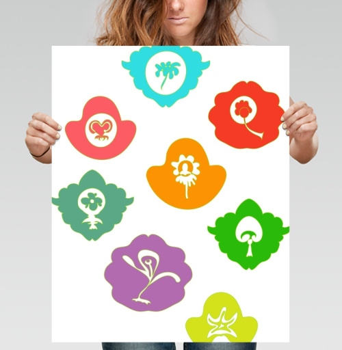 Фотография футболки Яркие цветочные эмблемы в стиле минимализм с абстрактными формами цвета