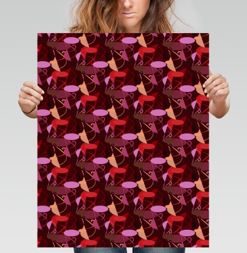 Фотография футболки Абстрактные овальные формы в красных оттенках и бордовом фоне