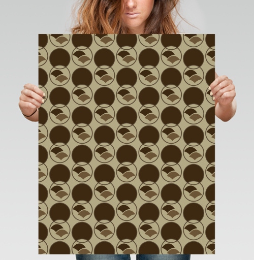 Фотография футболки Ретро узор с коричневыми кругами и веерами