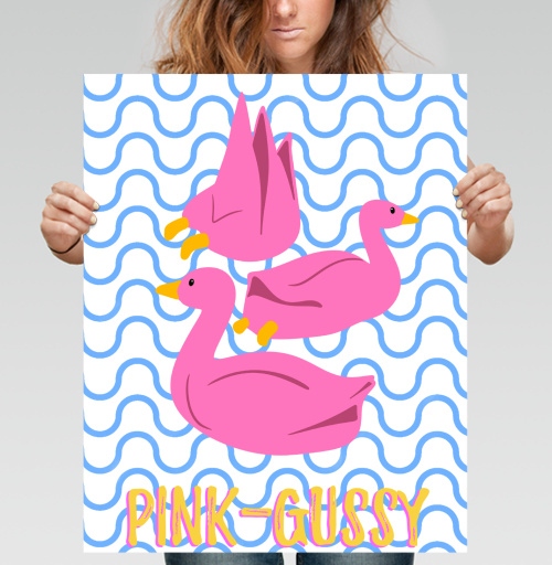 Фотография футболки Яркий принт с розовыми утками Pink-Gussy