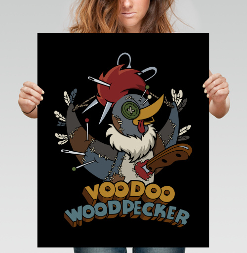 Фотография футболки Voodoo Woodpecker Вуду дятел мультяшная стилизованная иллюстрация