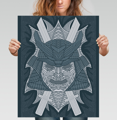 Фотография футболки Геометричный самурайский шлем с маской в стиле tribal art