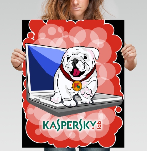 Фотография футболки Дружелюбный белый бульдог Kaspersky — символ защиты