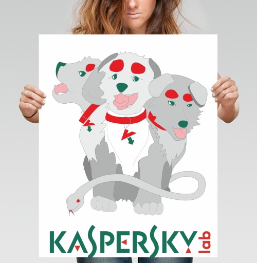 Фотография футболки Мультяшный трёхглавый Цербер Kaspersky – Защита и стиль