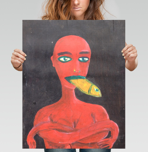 Фотография футболки Red woman with a fish in his mouth
