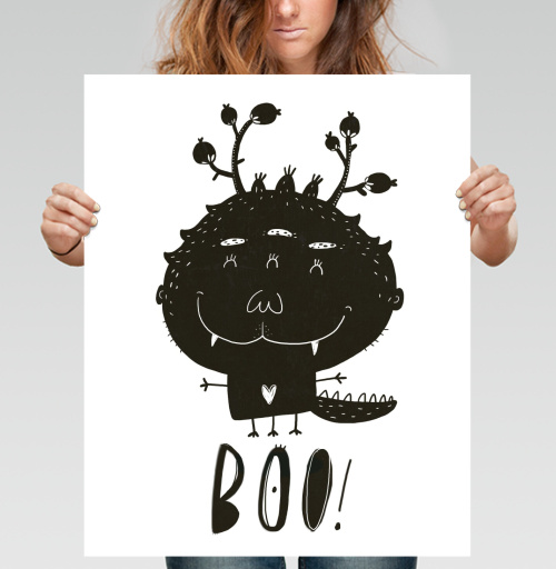 Фотография футболки Милый черно-белый монстр с надписью BOO!