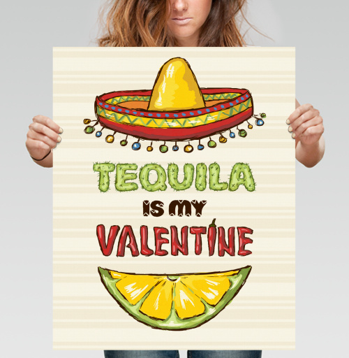 Фотография футболки Открытка «Tequila is my Valentine» с юмором