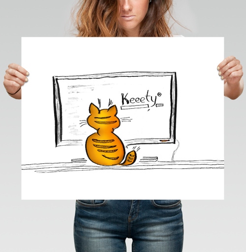 Фотография футболки Оранжевый кот у доски с надписью Keeety