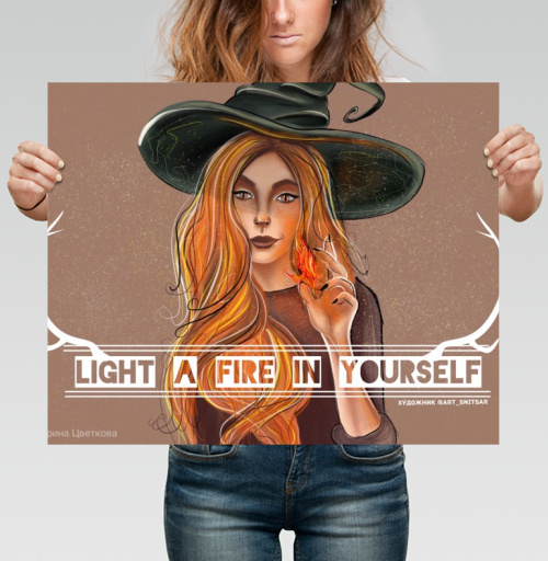Фотография футболки Девушка Ведьма с Огнем Рыжие Волосы Light A Fire In Yourself