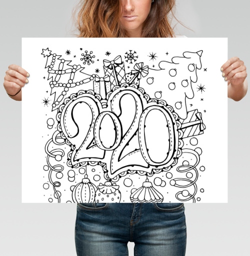 Фотография футболки Новогодний праздник 2020 с подарками и елкой 2020