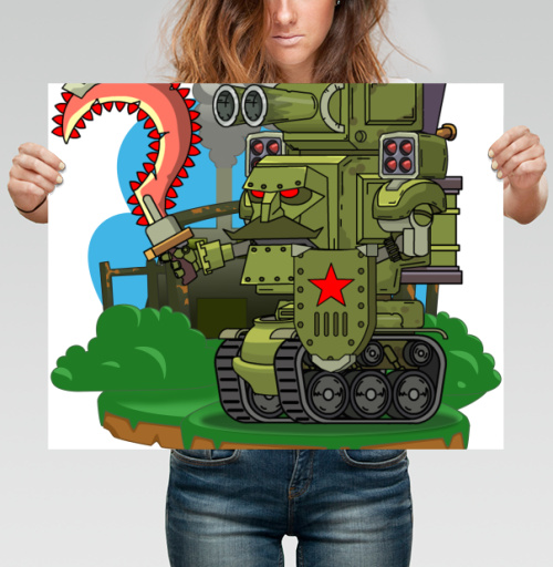 Фотография футболки Военный зелёный танк с красным мечом и звёздой
