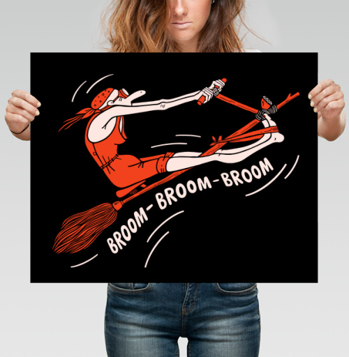 Фотография футболки Женщина на метле гонка скорость движение Broom Broom