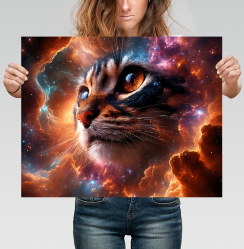 Фотография футболки Космическая кошка среди туманностей для ярких эффектов