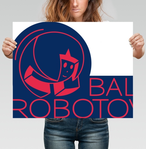 Фотография футболки Ретро робот парит в синем с красным Bal Robotov