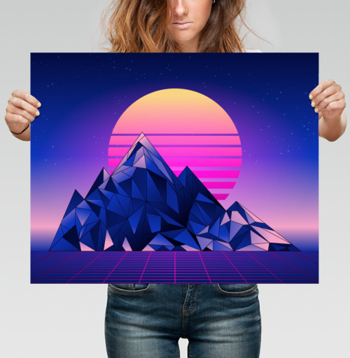 Фотография футболки Цифровой закат в стиле Synthwave с неоновой палитрой