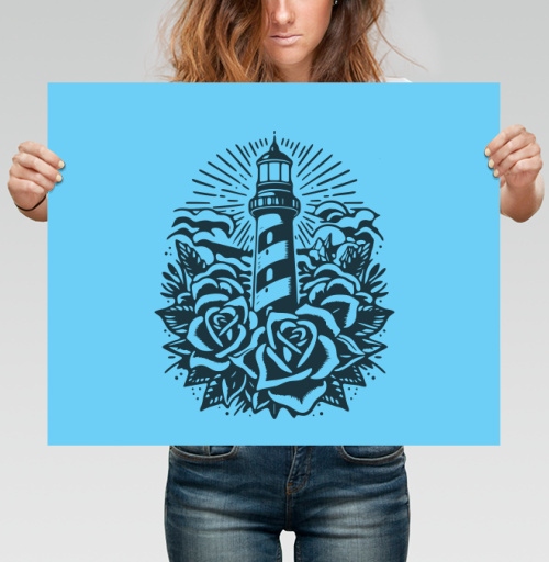 Фотография футболки Lighthouse and Roses – Маяк и розы стильная татуировка в подарок