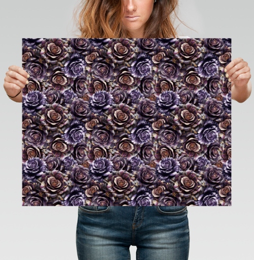 Фотография футболки Purple Rose Pattern – Темно-фиолетовые розы создают изысканный цветочный паттерн