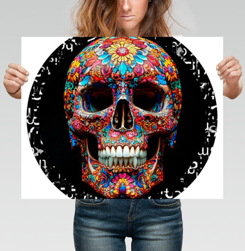 Фотография футболки Floral Skull - Цветочный мексиканский череп яркий красочный декор