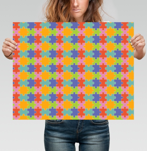 Фотография футболки Бесконечная яркая мозаика из элементов Puzzle Pattern Узор пазлов