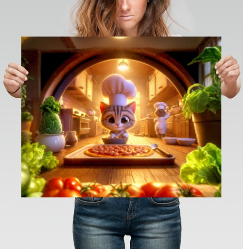 Фотография футболки Chef Cat / Котенок повар старательно готовит вкусную горячую пиццу для всей семьи