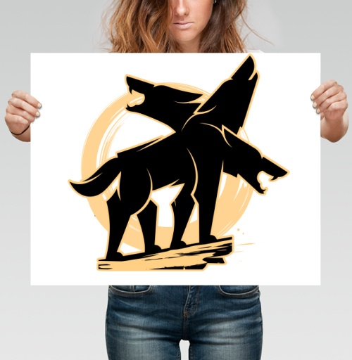 Фотография футболки Mystical Three-headed Wolf – Мистический Силуэт Трехглавого Волка