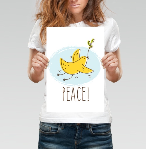 Фотография футболки Банан-птица 'PEACE!' — символ мира и юмора