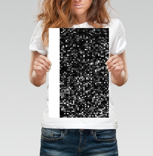 Фотография футболки Киберпанк glitch art пиксельная матрица QR мозаика