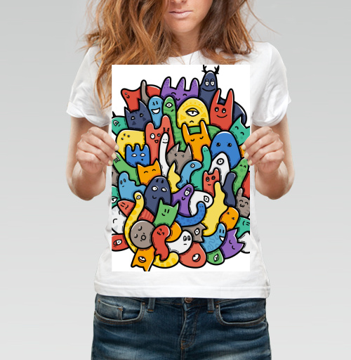 Фотография футболки Весёлое собрание мультяшных монстров doodle art