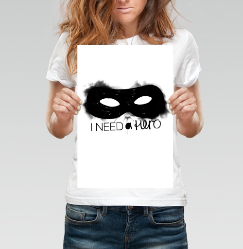 Фотография футболки Маска героя с надписью I NEED a hero