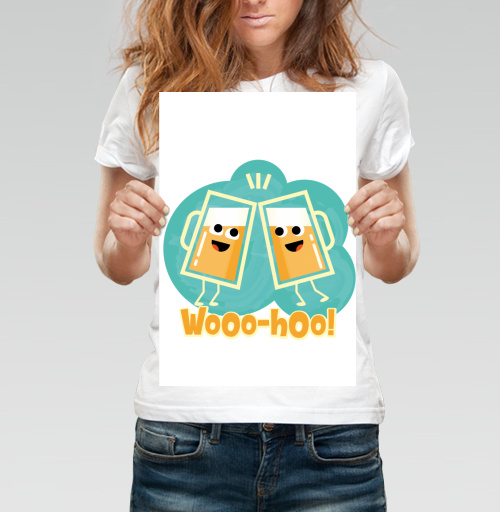 Фотография футболки Весёлый тост с пивными бокалами Wooo-hoo!