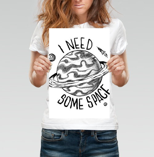 Фотография футболки Космическая сцена с игрой слов I NEED SOME SPACE