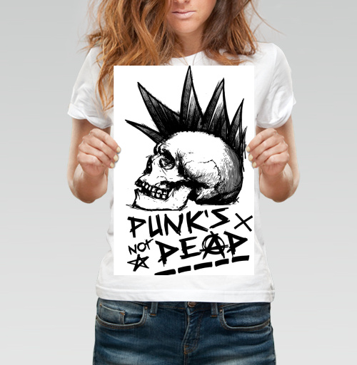 Фотография футболки Череп с ирокезом PUNKS NOT DEAD – панк-графика