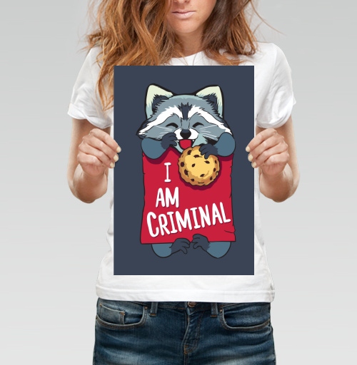 Фотография футболки Милая футболка с енотом и надписью I AM CRIMINAL