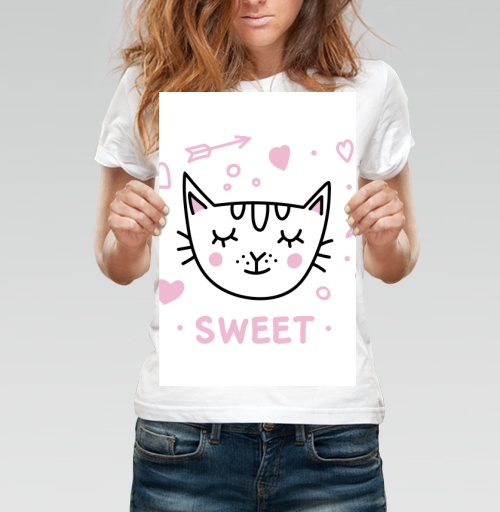 Фотография футболки Кот с розовыми щечками милый и нежный SWEET