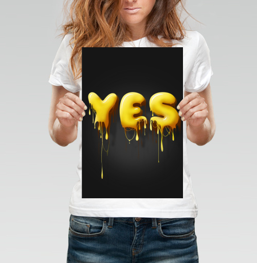 Фотография футболки Объемные желтые капающие буквы да Yes