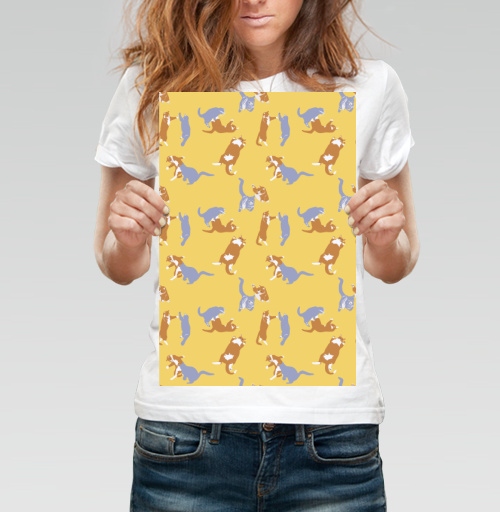 Фотография футболки Playful Pets Cats Pattern – Паттерн игры веселых котиков дизайн