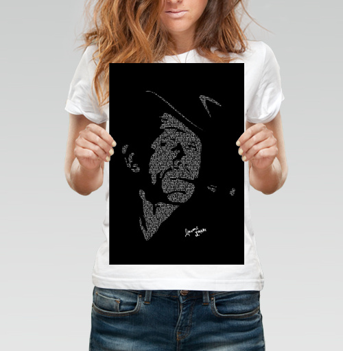 Фотография футболки Типографический портрет Даниила Хармса с текстовой каллиграфией