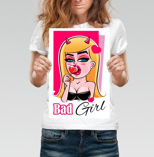 Фотография футболки Дерзкая девушка с леденцом и рогами Bad Girl