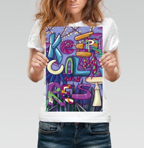 Фотография футболки Яркая иллюстрация KEEP CALM and REST с природным мотивом