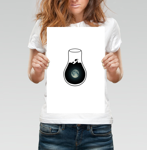Фотография футболки Луна в колбе ночное небо космос